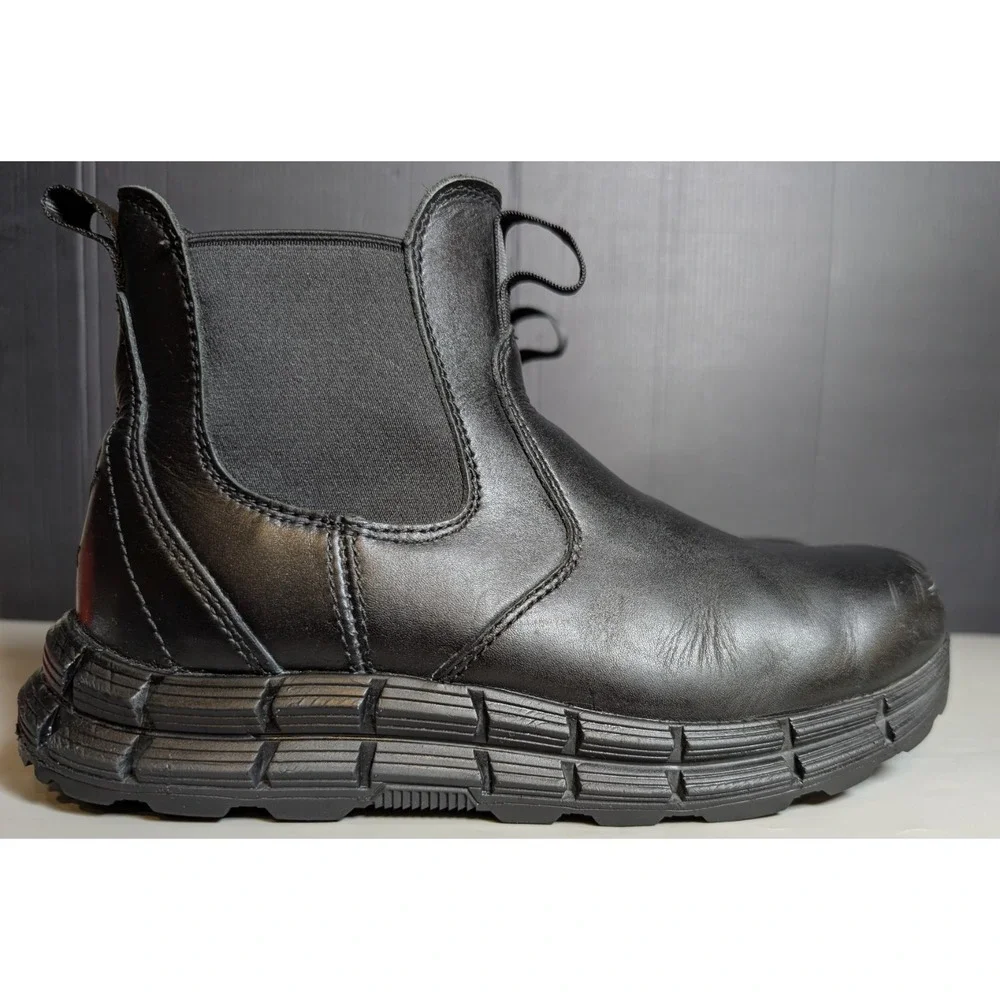 HAWX Mens Chelsea Work Boots Black Leather Slip Resistant Soft Toe 8.5D